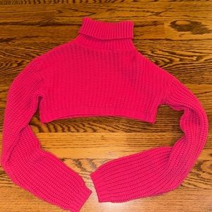 pretty little thing hot pink cropped turtleneck sweater